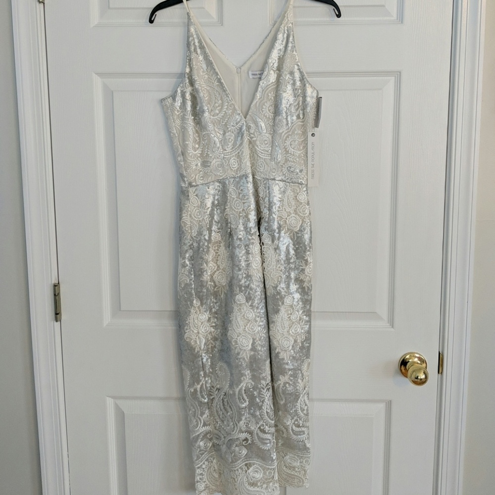 Dress The Population WhiteLace/Silver Sequin Dress